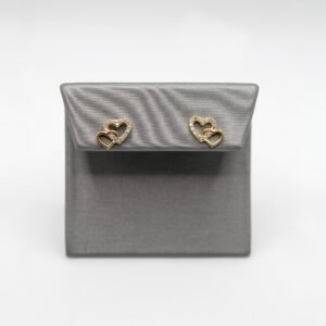Zirconia Double Interlocking Heart Stud Earrings – 14KT Gold