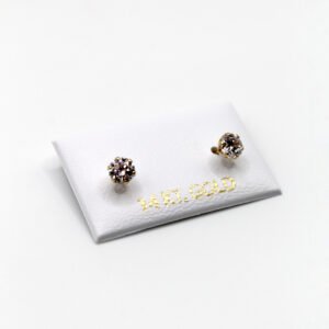 Round Color Stone Solitaire Stud Earrings – 14KT Gold Women’s