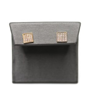 Zirconia Pave Rectangle Stud Earrings – 14KT Gold