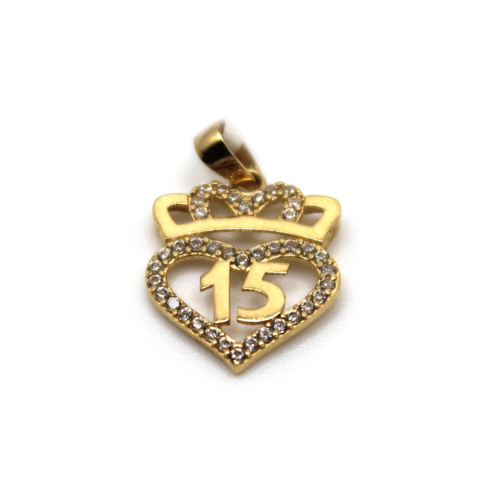 Quinceañera Heart & Crown Pendant – 14KT Gold - Image 2