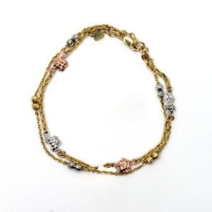 Red Bell and Heart Charm – 14KT Gold Women’s Bracelet