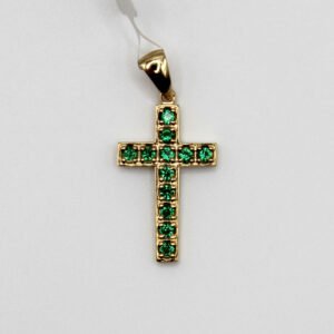 Green Stone Cross Pendant – 10KT Gold