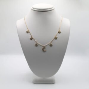 White Stone Pave Celestial Dangle Necklace – 14KT Gold Women’s