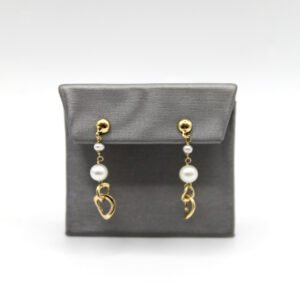Pearl and Open Heart Dangle Earrings – 14KT Gold