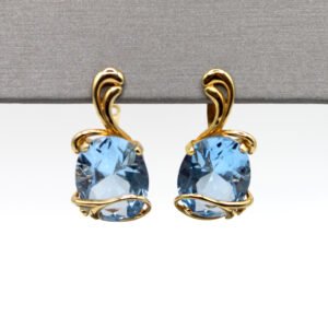 Cushion-Cut Blue Color Stone Drop – 10KT Gold Women’s Earrings