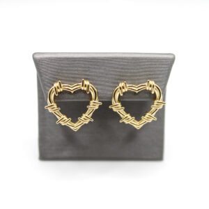 Edgy Barbed Wire Heart Stud Earrings – 14KT Gold