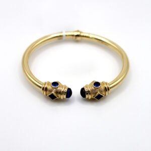 Men's Open Cuff Bangle Bracelet with Color Stone Accents – 14KT Gold