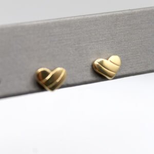 Polished Diagonal Ribbed Heart Stud Earrings – 14KT Yellow Gold