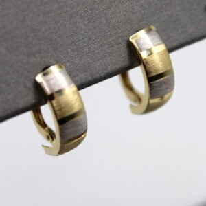 Polished Two-Tone Satin Finish Huggie Earrings – 10KT Gold