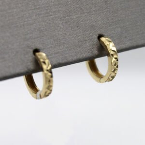 Diamond-Cut Pattern Huggie Hoop Earrings – 10KT Yellow Gold