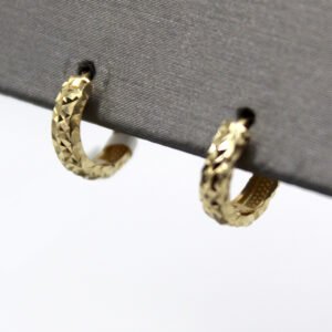 Diamond-Cut Textured Huggie Hoop Earrings – 10KT Yellow Gold