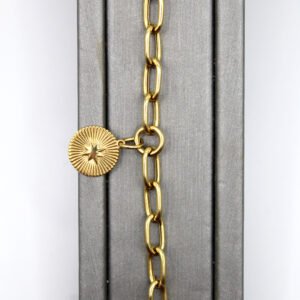 Polished Sunburst Charm Link Bracelet – 14KT Gold