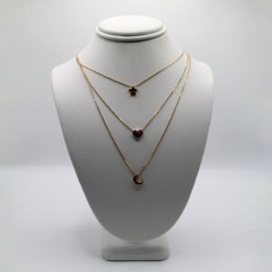 Triple-Layer Star, Heart, and Moon Charm Necklace – 14KT Gold Women’s