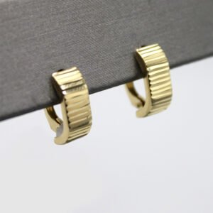 Polished Horizontal Ribbed Huggie Earrings – 10KT Yellow Gold