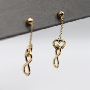 Polished Heart & Infinity Drop Earrings – 14KT Yellow Gold