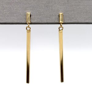 Polished Linear Bar Drop Earrings – 14KT Yellow Gold