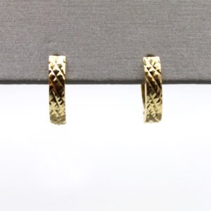 Diamond-Cut Pattern Huggie Hoop Earrings – 10KT Yellow Gold