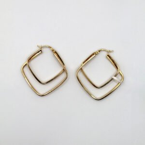 Double Square Layered Hoop – 10KT Gold Women’s Earrings