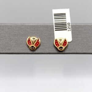 Polished Enamel Ladybug Stud Earrings – 14KT Yellow Gold