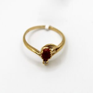 Solitaire Red Stone Wrap Ring with Accent – 10KT Gold