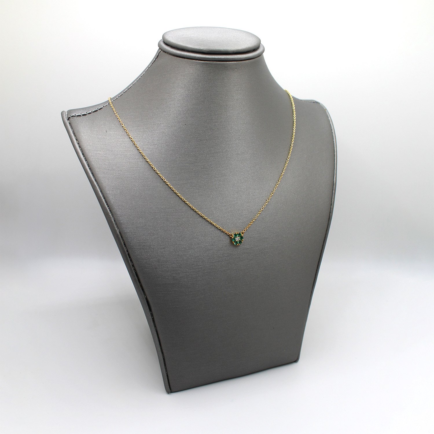 14kt Yellow Gold Emerald & Lab-Grown Stone Floral Necklace