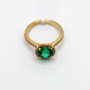14kt Yellow Gold Emerald & Stone Halo Ring