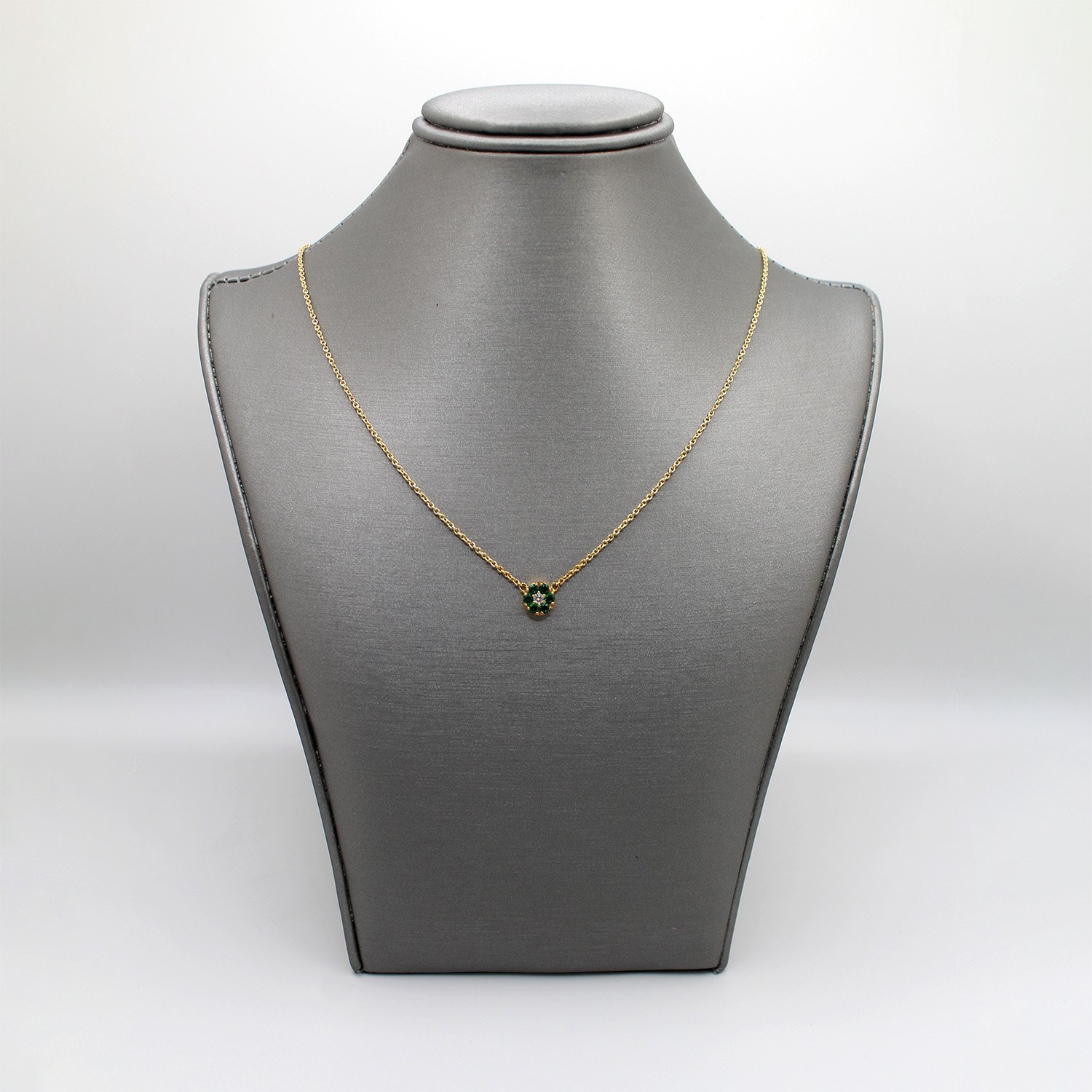 14kt Yellow Gold Emerald & Lab-Grown Stone Floral Necklace - Image 2