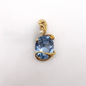 Oval Light Blue Gemstone Swirl Statement Pendant – 10KT Gold