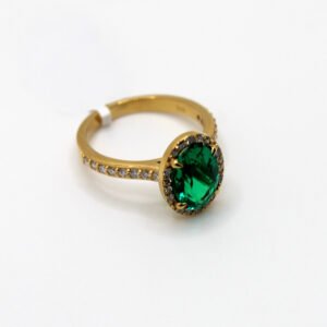 14kt Yellow Gold Emerald & Stone Halo Ring