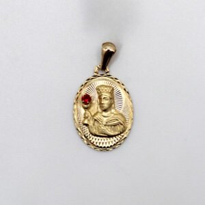 Diamond-Cut Santa Barbara Medal with Red Accent – 10KT Gold